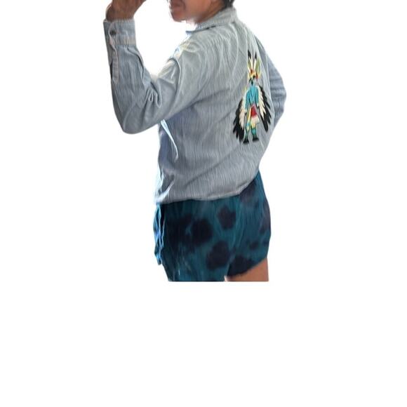 Vintage Saddlehorn denim like cotton embroidered southwestern button up size M - Picture 11 of 11